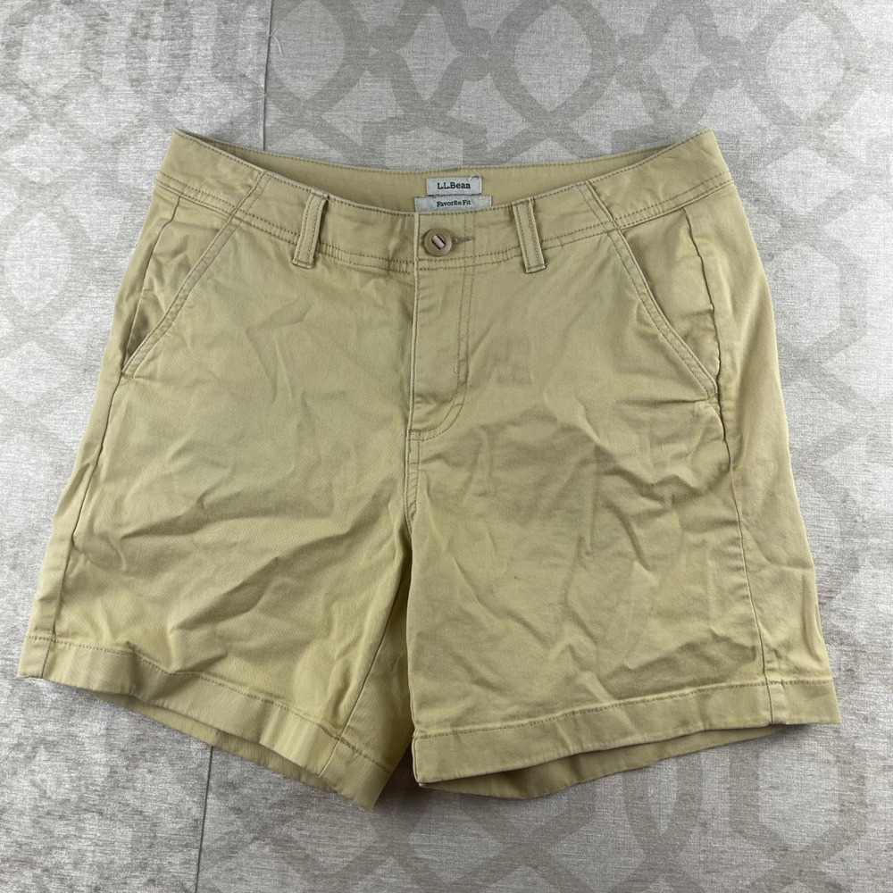LL Bean Favorite Fit Womens 4 Regular Khaki Chino Shorts Organic Cotton Stretch